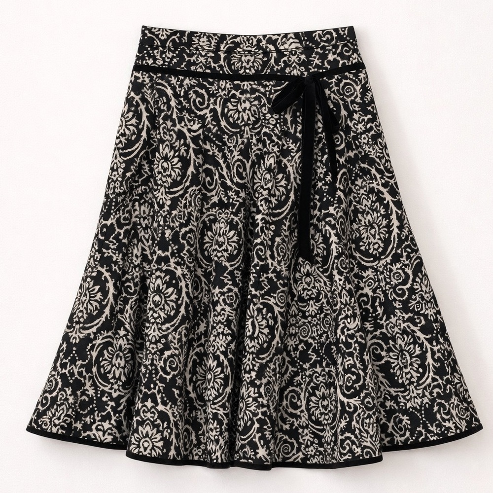 Vintage Jacquard A-Line Midi Skirt Cottagecore Dark Academia Small